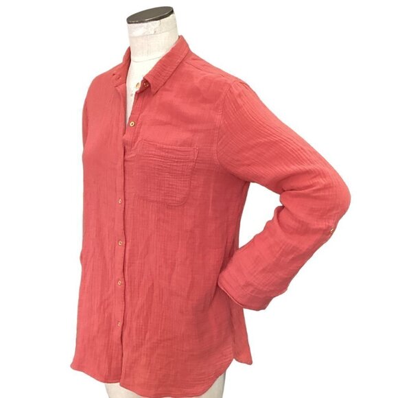 Anne Klein Cotton Gauze Lucile Button Up Top Sz M Dusty Cedar #68Q - Picture 5 of 11